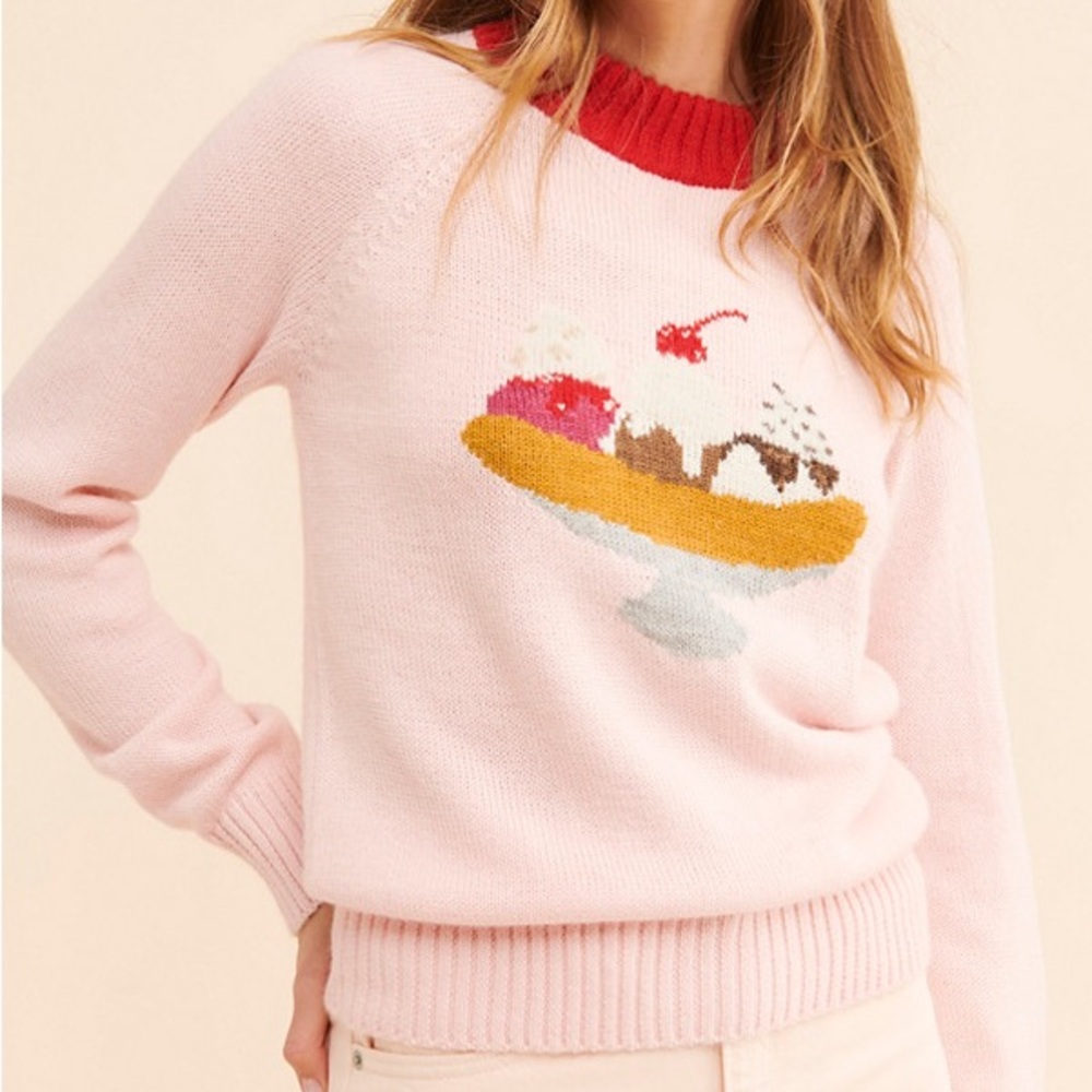 Rachel Antonoff Banana Split Ice Cream Sundae Sweater Pink size small